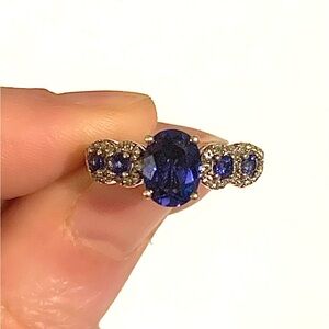 Zales Oval Lab-Created Ceylon and White Sapphire Frame Five Stone/925 Ring